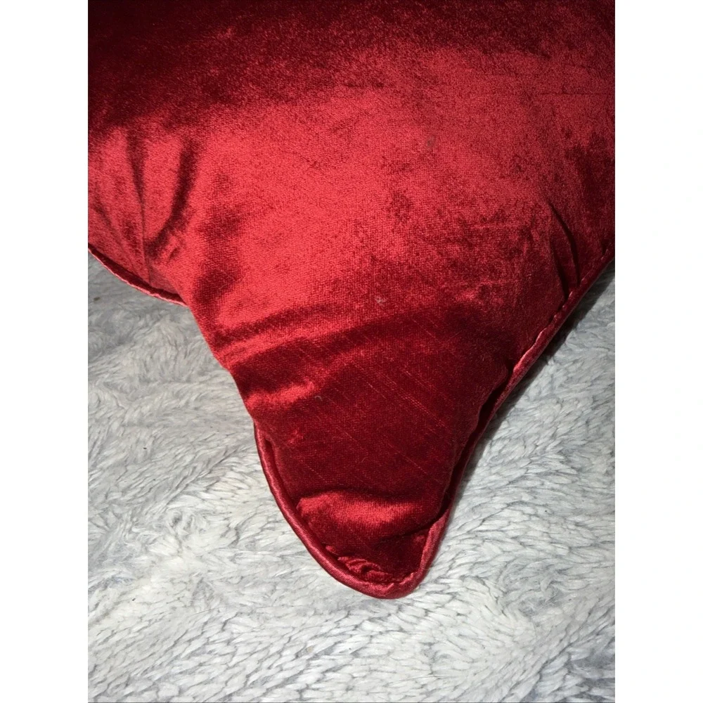 Pier 1 Imports Red Velvet Throw Pillow Square Crimson Accent Brass Logo Zip